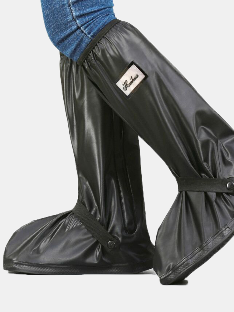 PVC Women Man Rain Shoes Cover Zipper Waterproof Slip-resistant Rain High Boots Flats