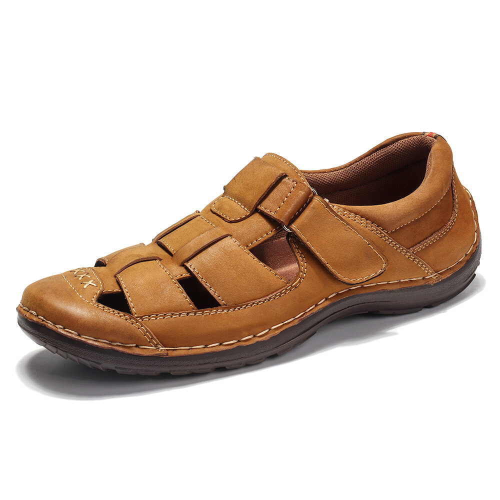 Menico Men Retro Leather Non Slip Hook Loop Soft Casual Sandals