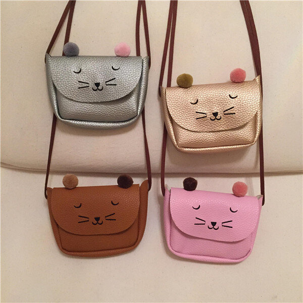 Kindergarten Children PU Leather Handbag Cartoon Cat Crossbody Bag