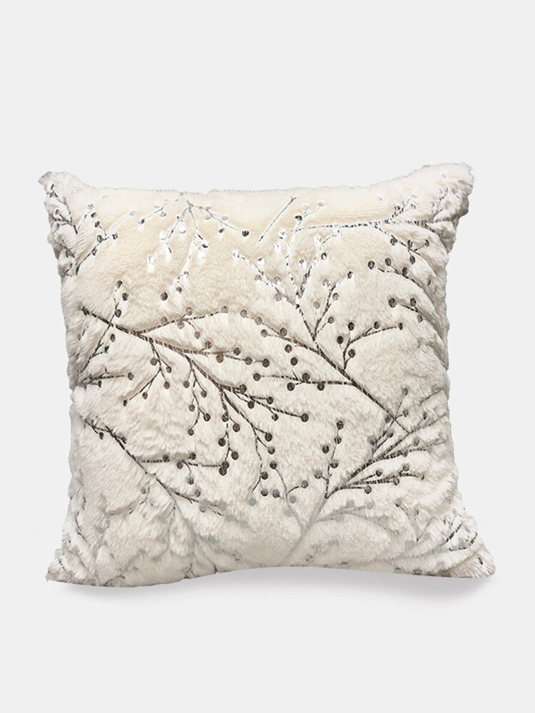 Nordic Style Silver Branch White Plush Pillow Car Office Nap Pillow Sofa Cushion Cover