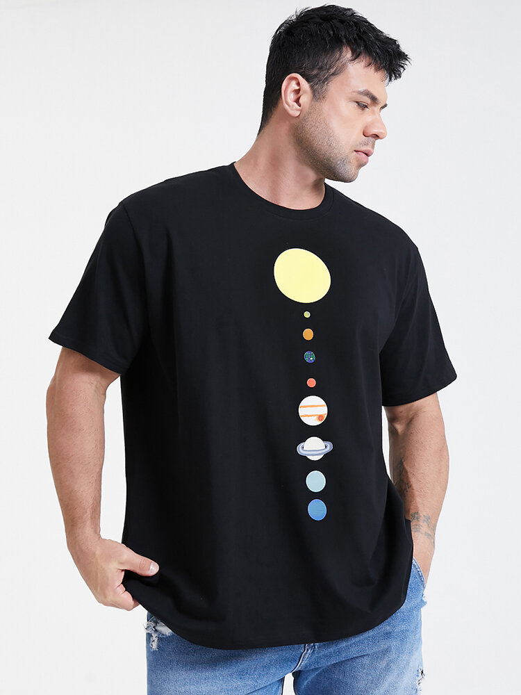 Plus Size Mens 100% Cotton Colorful Planet Print Fashion Short Sleeve T-Shirts