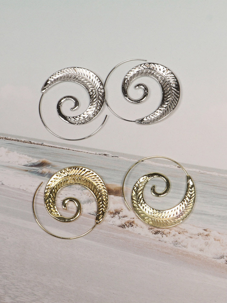 

Vintage Spiral Rotating Leaves Shape Alloy Earrings, Gold;silver