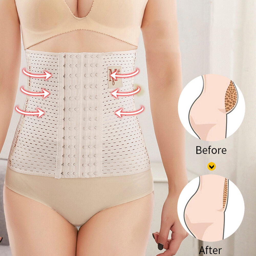 

Plus Size Postpartum Tummy Control Front Closure Breathable Waist Trainer, Black;nude