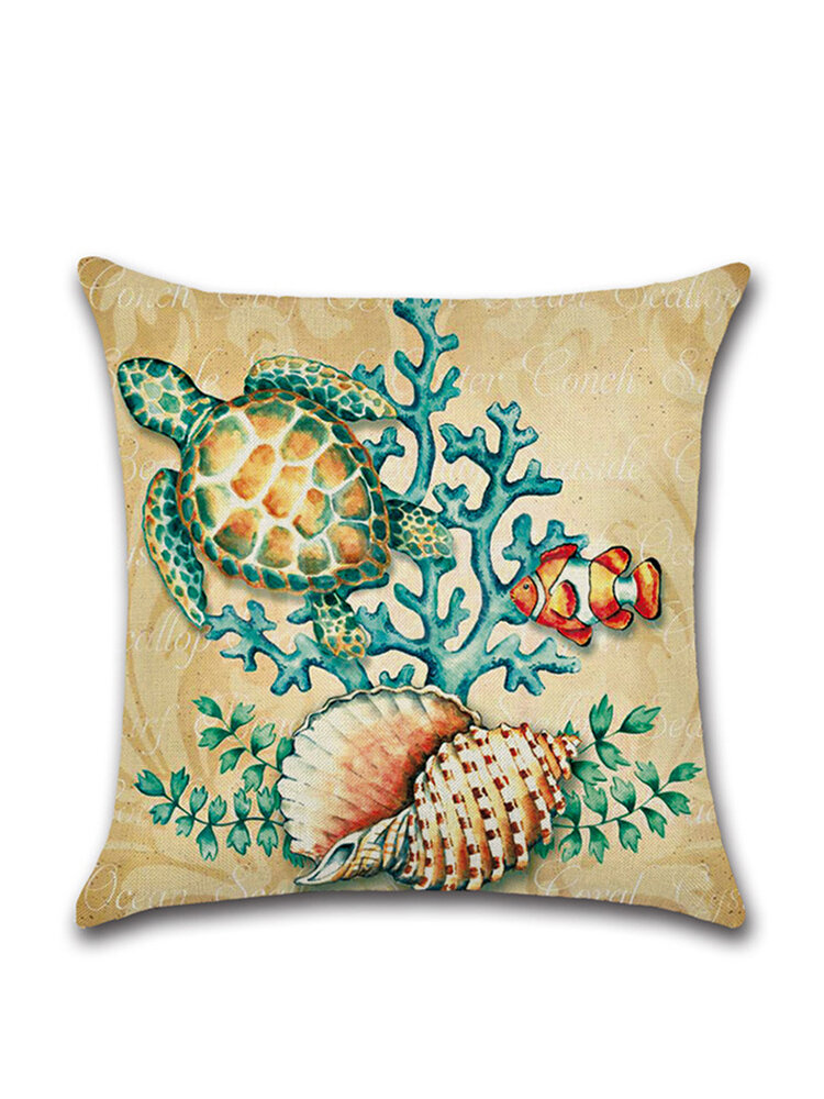 

45*45cm Cartoon Ocean Creature Turtle Pillowcase Cotton Linen Square House Decor Cushion Cover