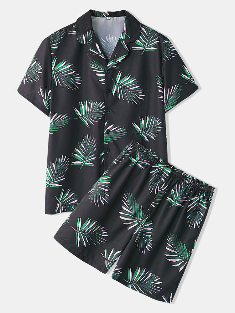 Men Tropical Print Pajamas Comfortable Faux Silk Sleepwear Loose Home Loungewear