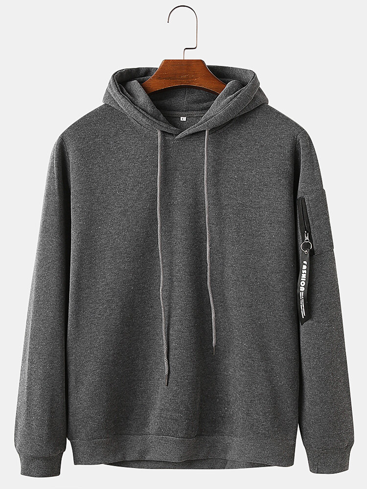 Mens Solid Cotton Flocking Drawstring Hoodies With Zipped Welt Pockets