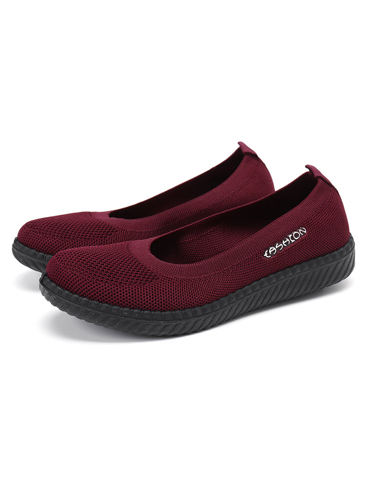 Women Breathable Knitted Soft Sole Slip On Flats Shoes