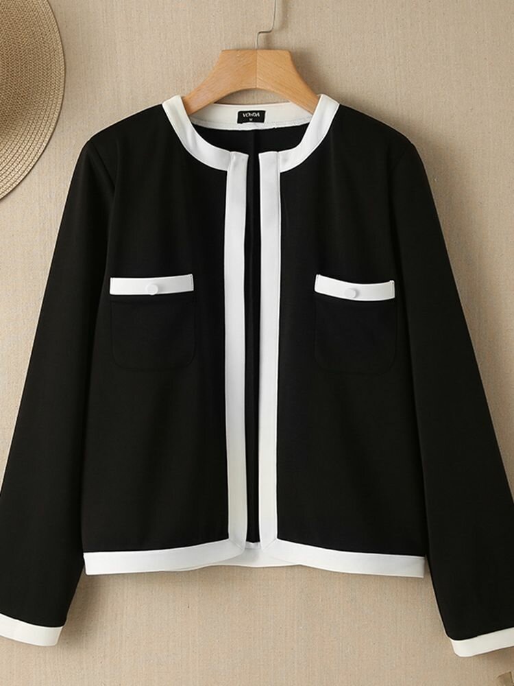 女性のためのコントラストカラーオープンフロント長袖ジャケット