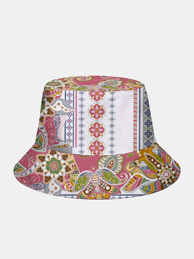 

Unisex Polyester Cotton Overlay Vintage Ethnic Pattern Print Fashion Sunshade Bucket Hat, Pink