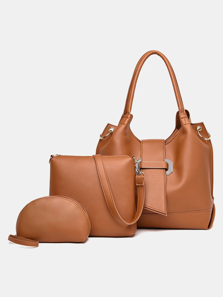 3 PCS Vintage Solid Large Capacity Wallet Clutch Bag Handbag Crossbody Bag