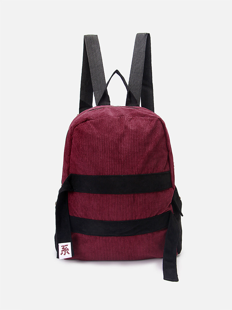 Corduroy Color Patchwork Large Capacity Backpack
