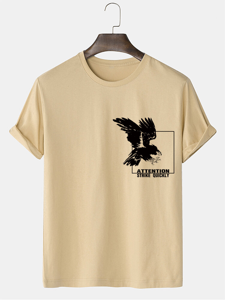 Mens Eagle Letter Chest Print Casual Cotton Short Sleeve T-Shirts