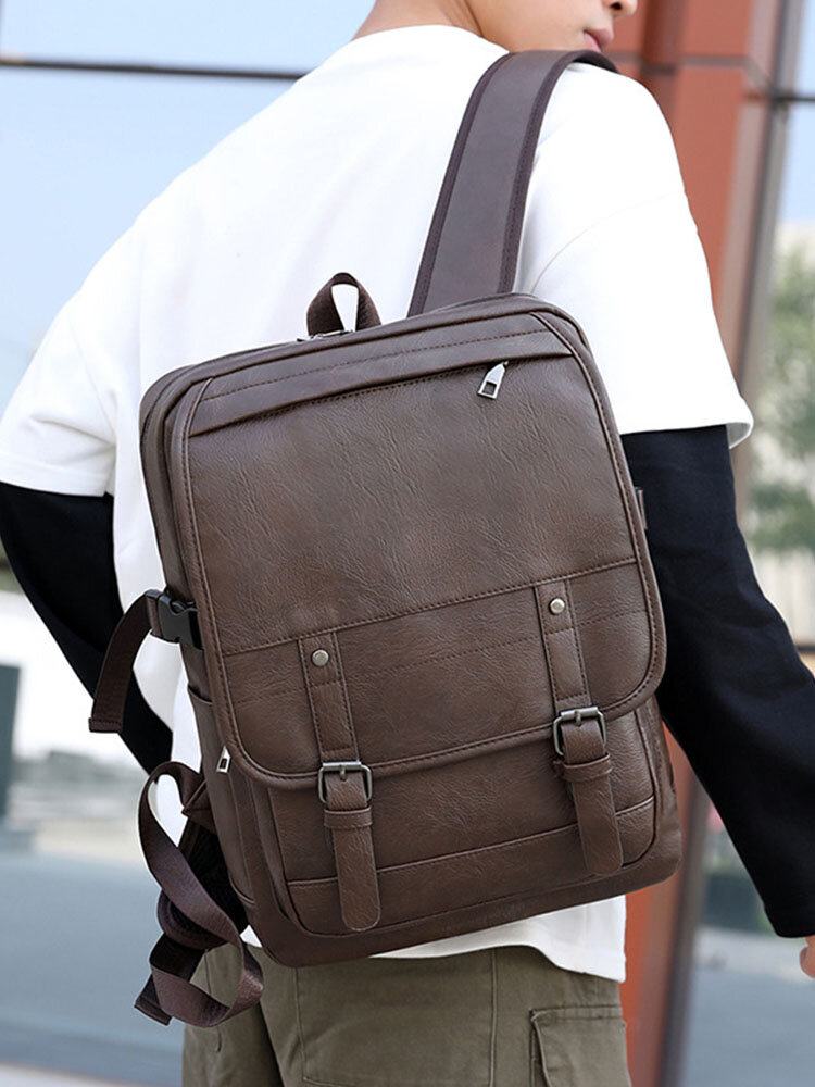 Vintage Business Versatile Minimalist Buckle Decor Multi-pockets Backpack