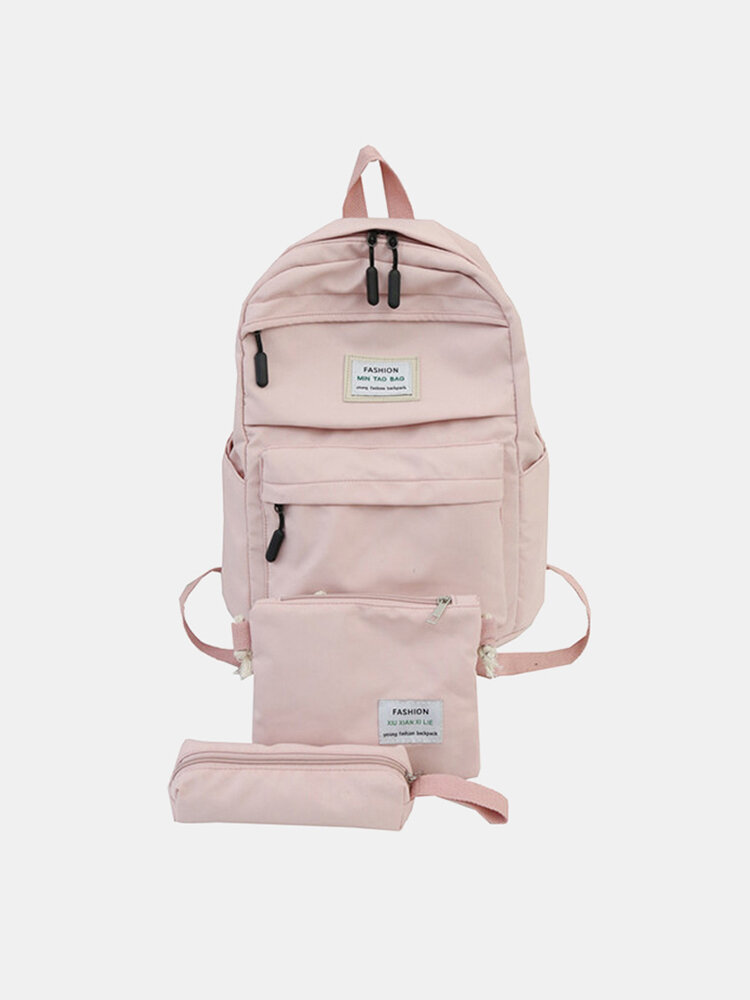 Women 3PCS Solid Bag Backpack Casual School Bag