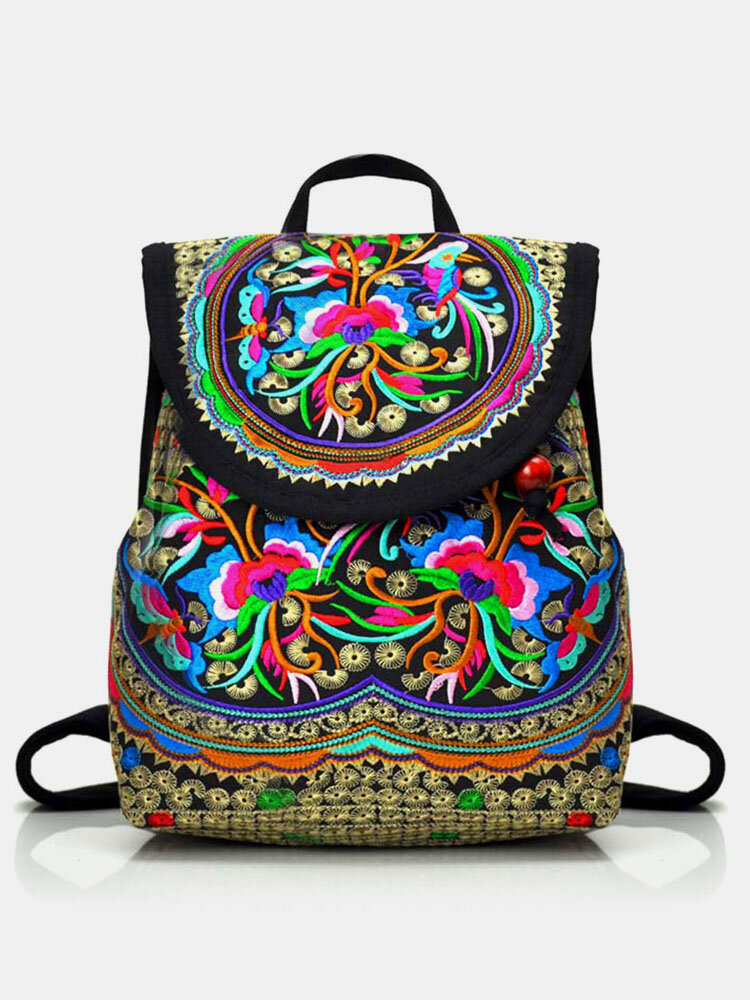 Vintage Embroidered Women Backpack Ethnic Travel Handbag Shoulder Bag