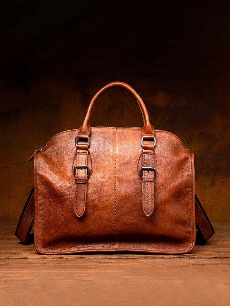 Men Vintage Faux Leather Multifunction Back Anti-Theft Pocket Briefcase Handbags Crossbody Bags