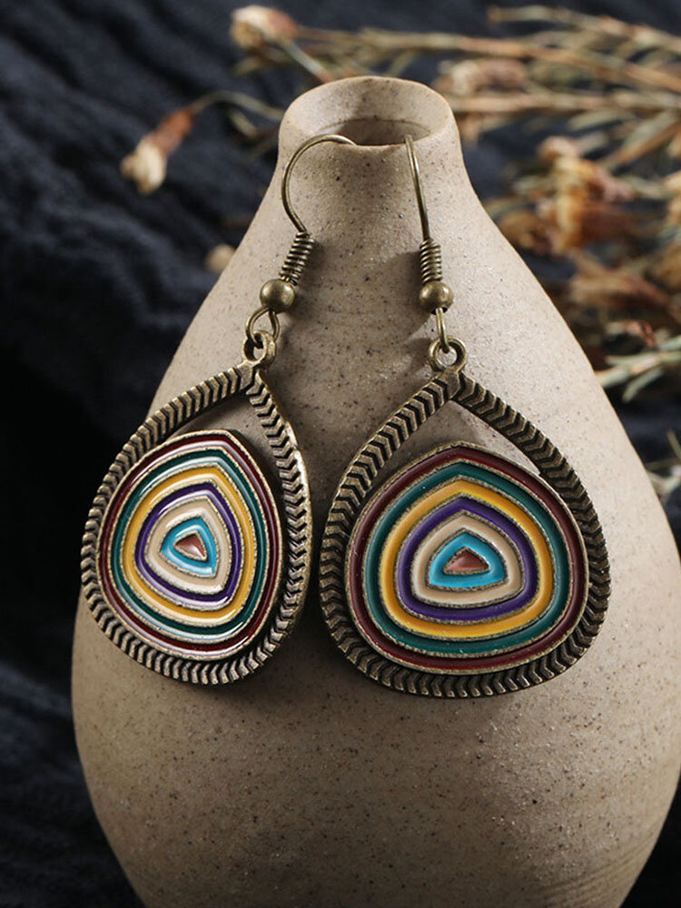 Vintage Colorful Tropfenförmige Ohrringe Geometrische Ohrringe aus Temperamentlegierung