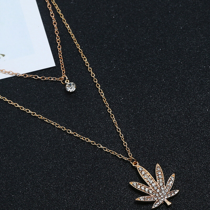 African Maple Leaf Women Necklace Rhinestone Long Style Necklace