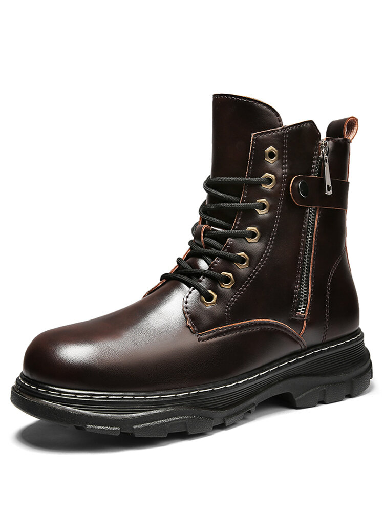 Men Retro Microfiber Leather Non Slip Side Zipper Casual Tooling Boots