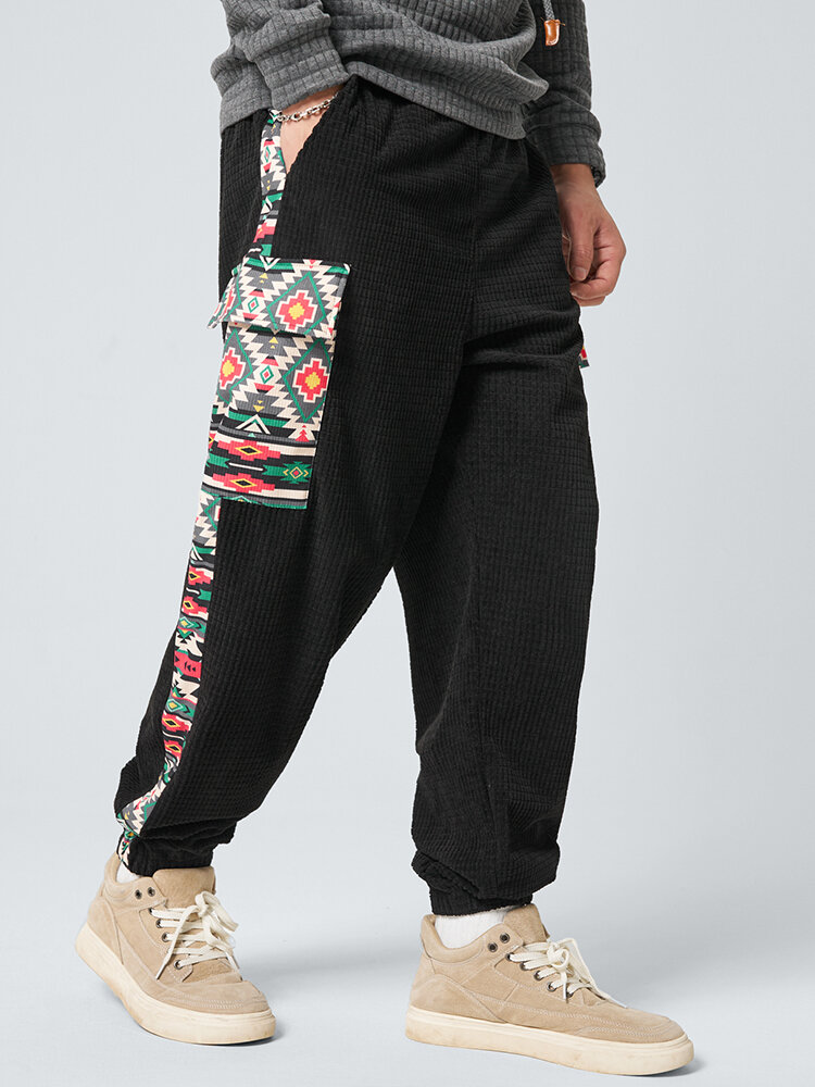 Pantalon Ethnic Colorful en velours côtelé à imprimé géométrique pour homme
