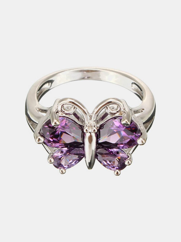 Zircon Crystal Butterfly Platinum Plated Ring