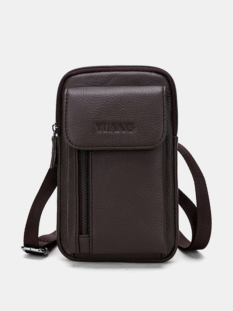 Men Genuine Leather 6.3 Inch Phone Holder Belt Bag Crossbody Bag
