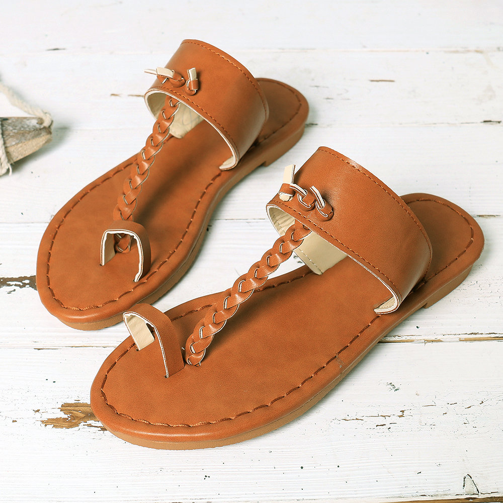 Women Summer Retro Braided Flip Flops Flat Slide Sandals