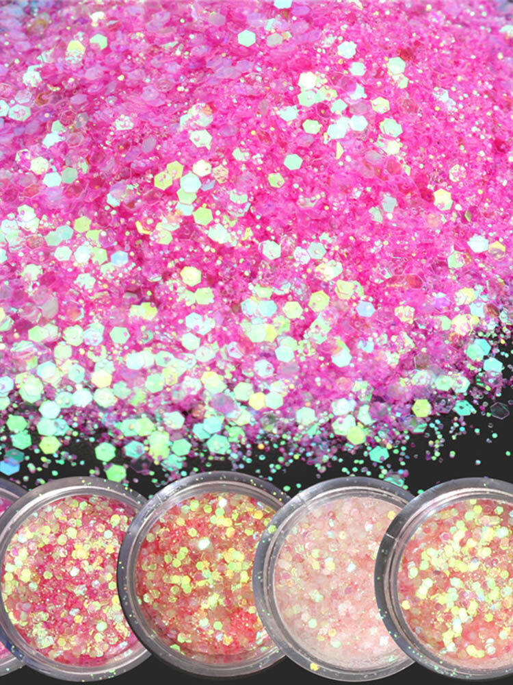Pink Shining Mixed Glitter Powder Sequins Mermaid Effect Nail Art Decoration Dust Set