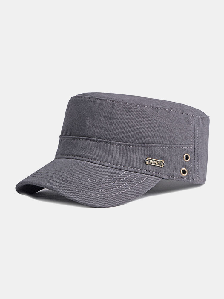 Men Cotton Solid Color Letter Pattern Labeling Sunshade Military Hat Flat Cap