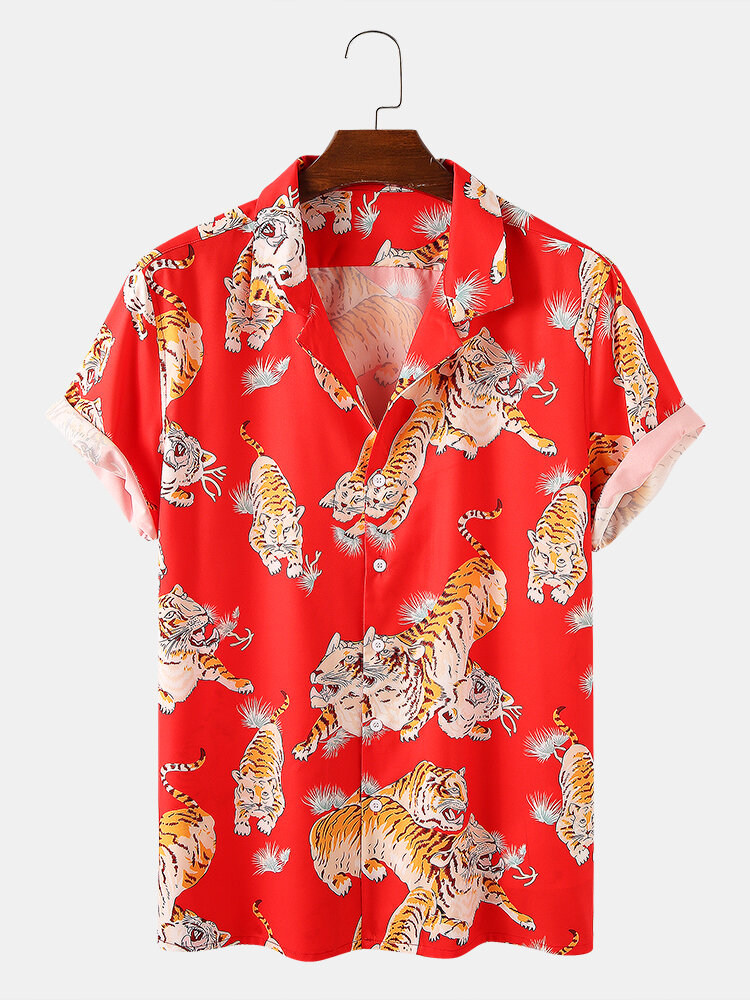Men Tiger Animal Print Causal Shirt