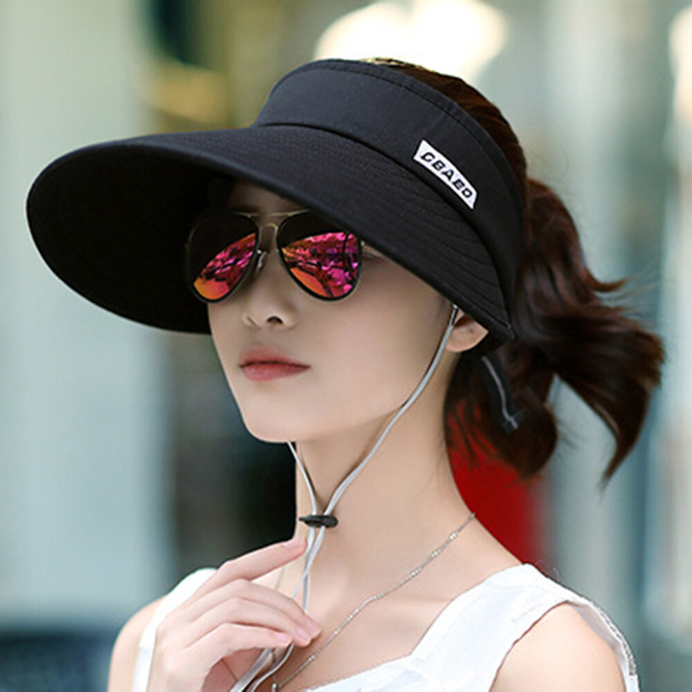 

Women Sunscreen Hat Covering Face Big Brim Empty Top Sun Hat, Black;white 1#;pink;blue;purple