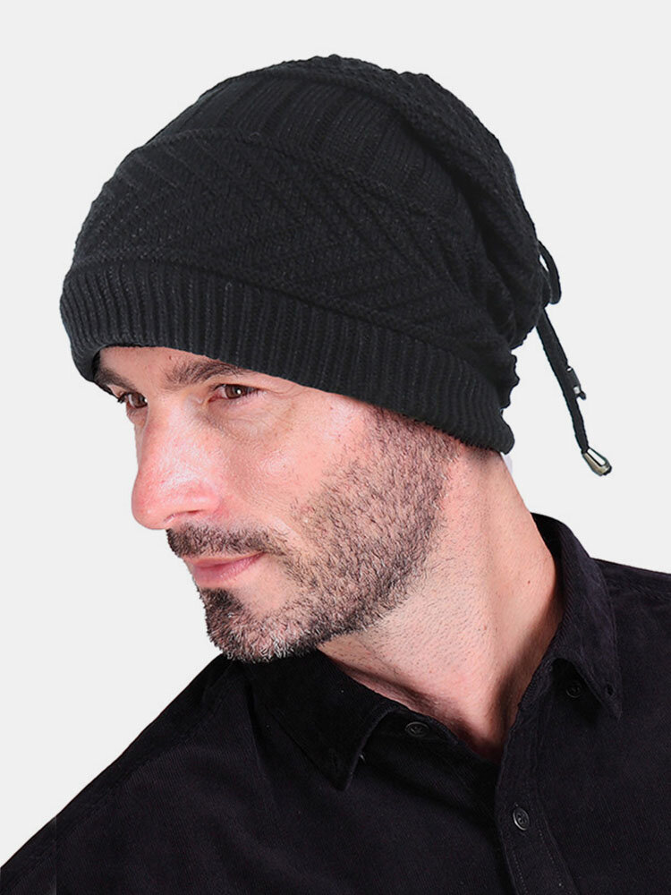 Men Women Winter Adjustable Warm Vogue Wool Stripe Knit Hat Outdoor Home Beanie Scarf Dual Use