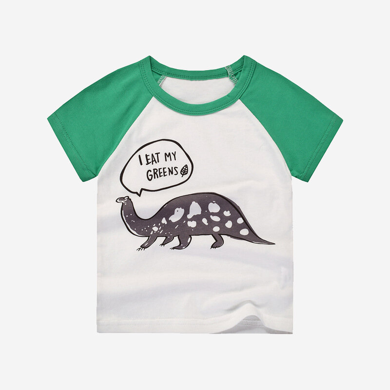 

Boy's Letter Dinosaur Print Summer Short Sleeve Casual T-shirt For 2-10Y, Beige