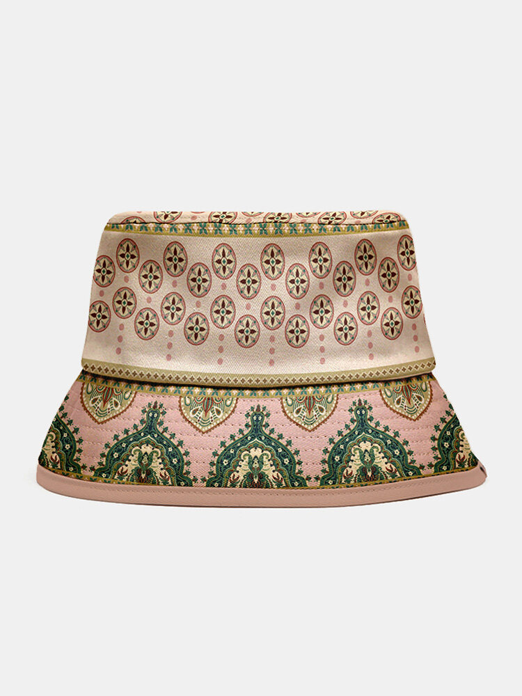 Unisex Polyester Cotton Overlay Ethnic Pattern Print Vintage Sunscreen Bucket Hat