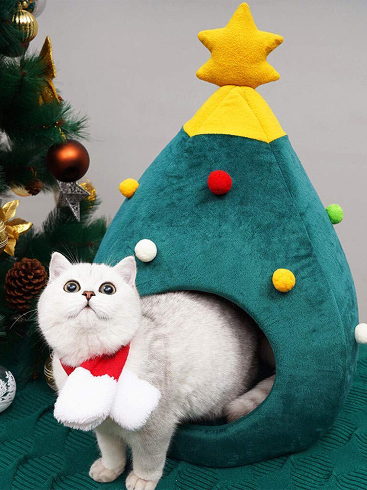 عيد الميلاد شجرة القط القمامة بيت شتاء دافئ الحيوانات الأليفة عش الشتاء القط منزل مستلزمات الحيوانات الأليفة سرير الحيوانات الأليفة