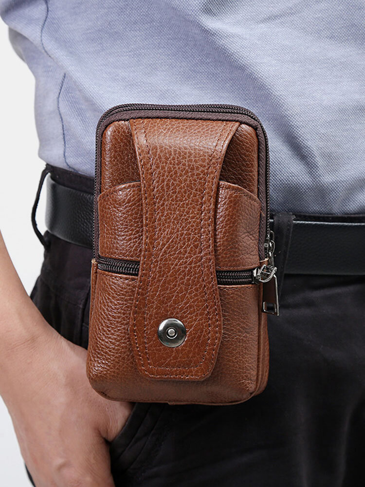 Men Genuine Leather  Multi-carry 6.5 Inch Phone Bag Crossbody Bag Waist Bag Belt Bag
