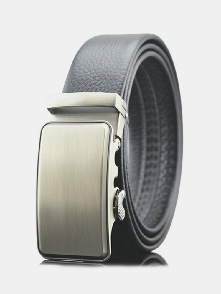 125-130CM Men Business Genuine Leather Belt Bright Gold Buckle Automatic Buckle Belt
