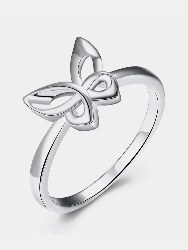 Simple Silver Ring Butterfly Bow Knot Ring for Women Gift
