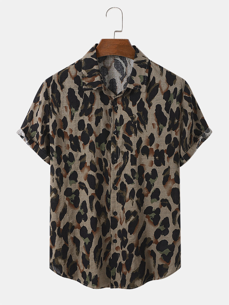 Mens Retro Heather Print Short Sleeve Front Buttons Shirts