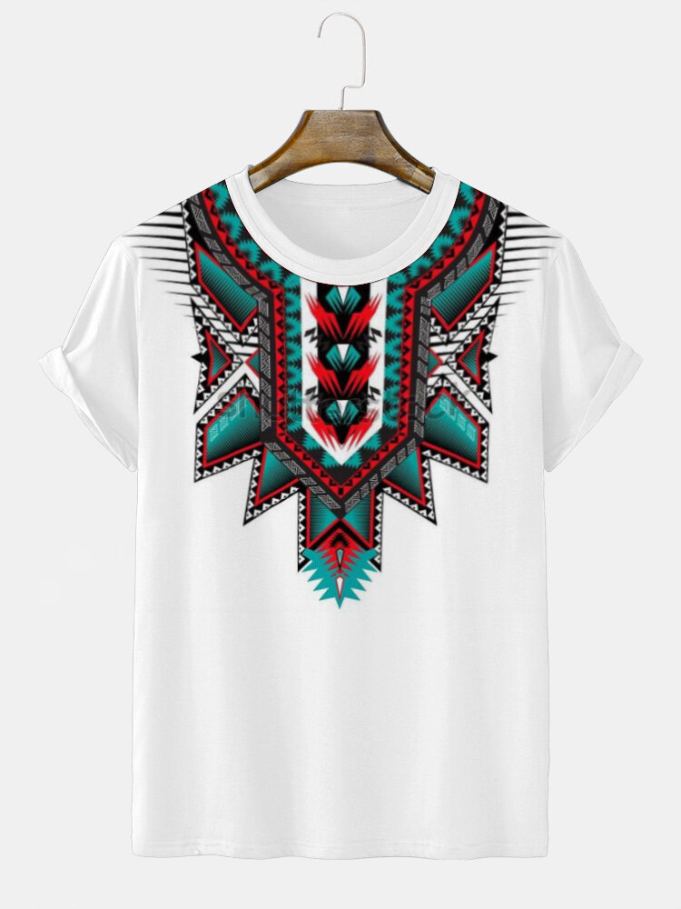 Camisetas masculinas étnicas com estampa de totem, gola redonda, manga curta, inverno