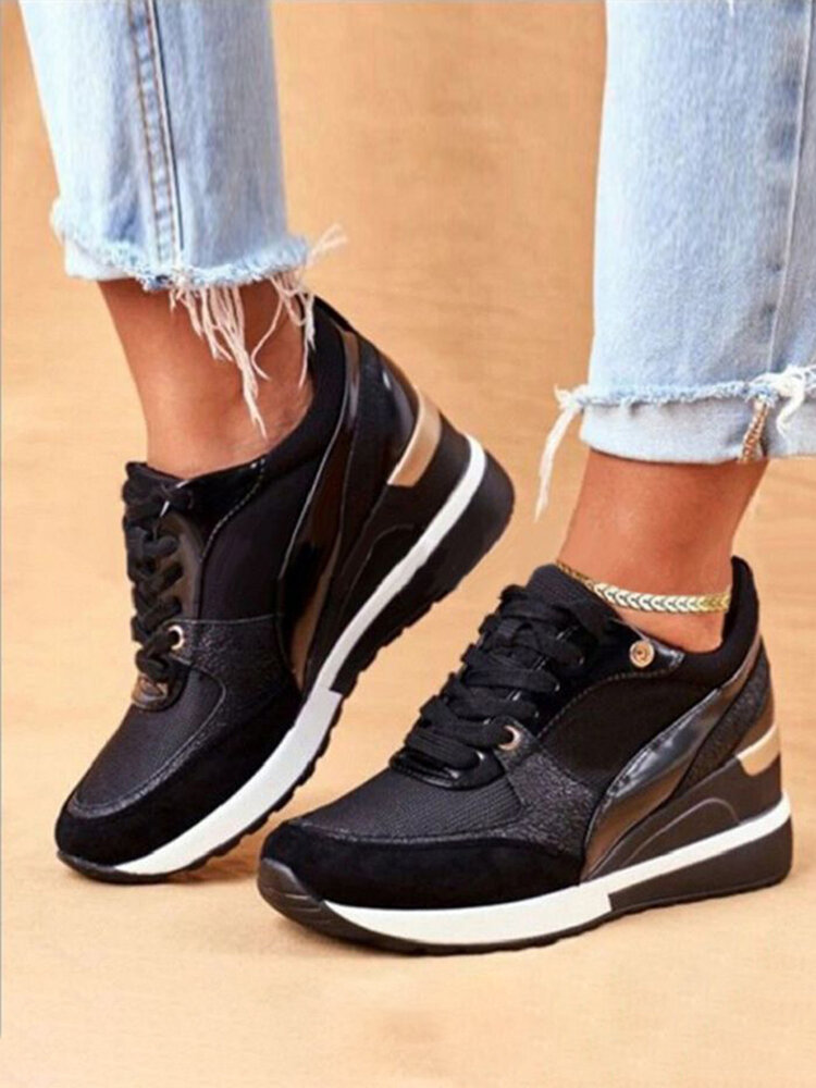 Large Size Women Round Toe Lace-up Platform Sneakers