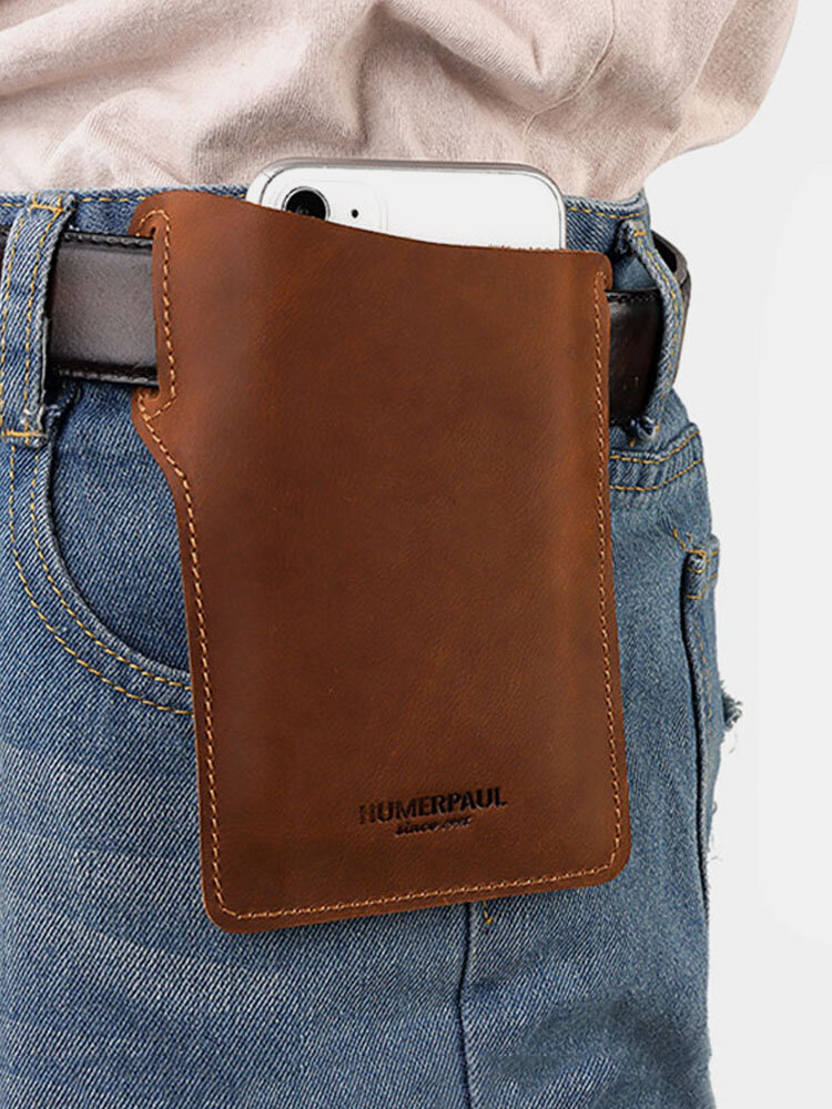 Men EDC Genuine Leather 6.5 Inch Phone Holder Sleeve Case Waist Belt Bag
