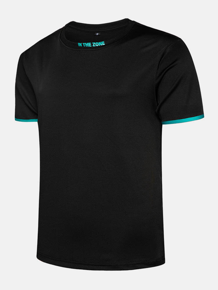 Mens Contrast Letter Print Crew Neck Short Sleeve Fitness Sport T-Shirts