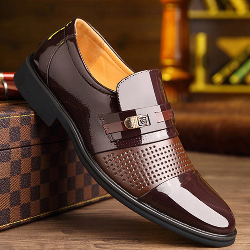 Men Leather Splicing Non-slip Large Size Business Casual Formal Shoes 