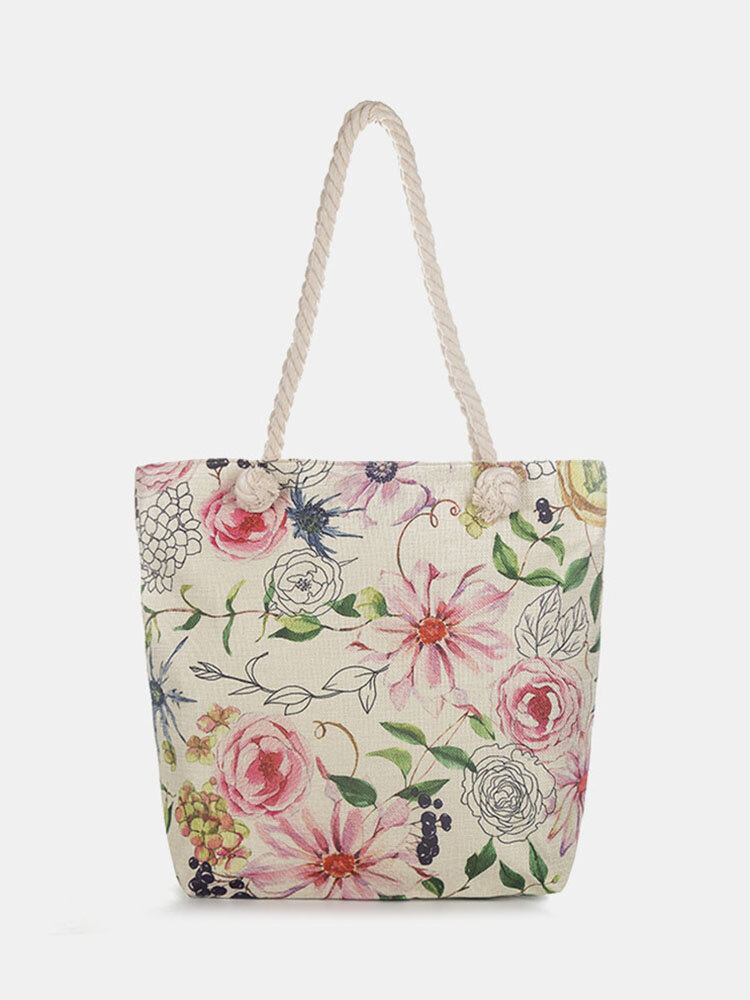 Women Canvas Shopping Bag Floral Pattern Printed Shoulder Bag Handbag Tote