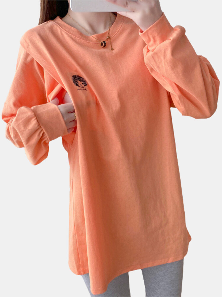 

Maternity Cartoon Print Nursing T-shirt, Orange