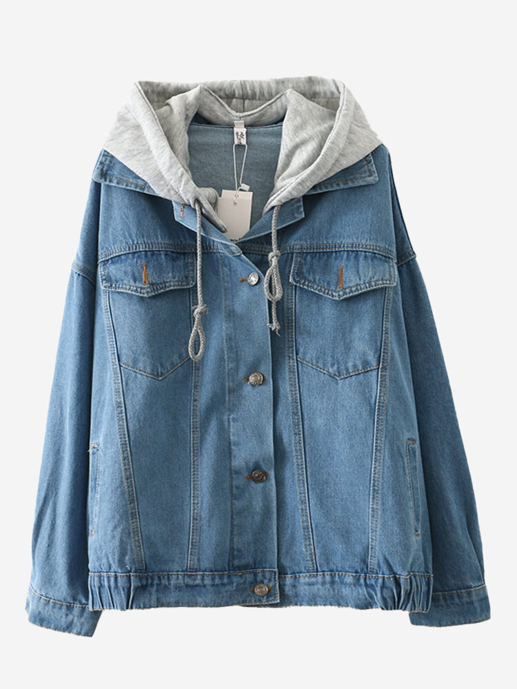 Harajuku Style Knit Hooded College Wind Loose Denim Jackets