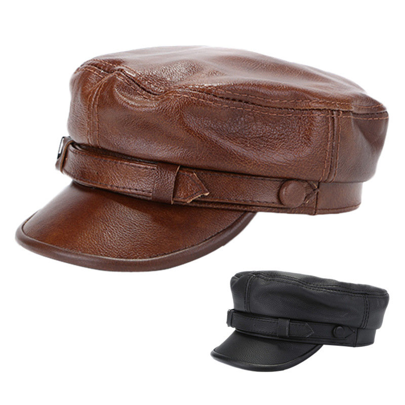

Men's PU Leather Warm Octagonal Flat Hat Casual Ourdoors Vintage Adjustable Cap, Black;brown