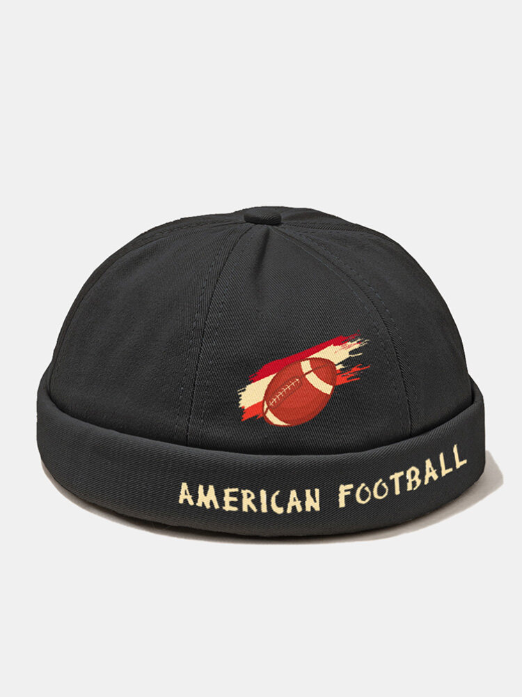 Unisex Polyester Cotton Rugby Print American Football Letter Embroidery All-match Brimless Beanie Landlord Cap Skull Cap