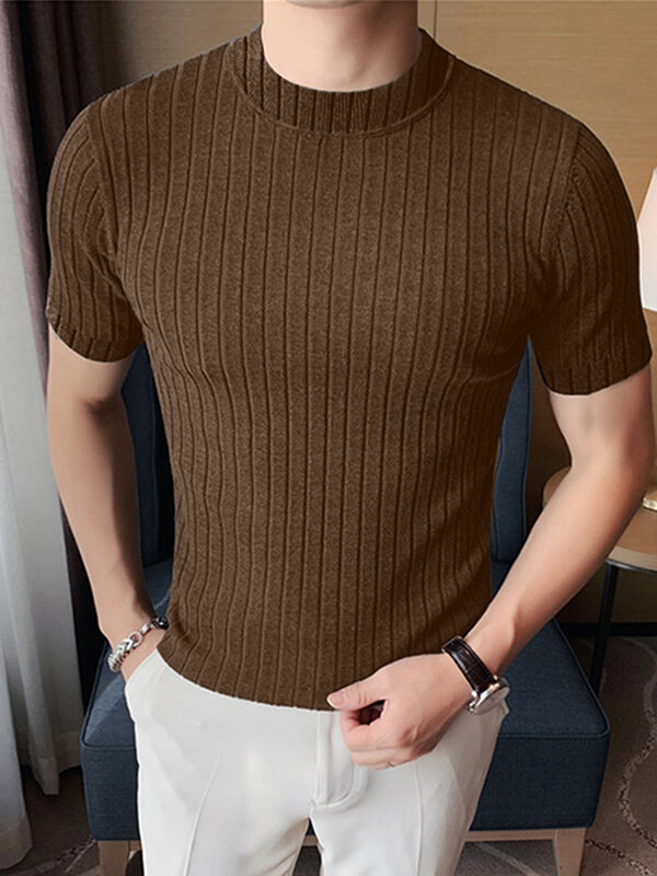 Camiseta de manga corta de punto acanalado liso para hombre